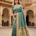 Elegant Cyan Green Paithani Silk Zari Butti Weaving Designer Saree