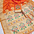 Vibrant Orange Paithani Silk Zari Butti Weaving Designer Saree