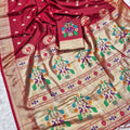 Stylish Maroon Paithani Silk Zari Butti Weaving Designer Saree