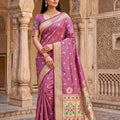 Elegant Mauve Pink Paithani Silk Zari Butti Weaving Designer Saree