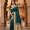 Graceful Teal Green Paithani Silk Zari Butti Weaving Designer Saree
