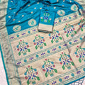 Vibrant Turquoise Blue Paithani Silk Zari Butti Weaving Designer Saree