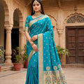 Vibrant Turquoise Blue Paithani Silk Zari Butti Weaving Designer Saree