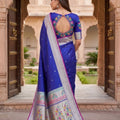 Royal Blue Paithani Silk Zari Butti Weaving Saree for Women