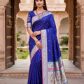 Royal Blue Paithani Silk Zari Butti Weaving Saree for Women