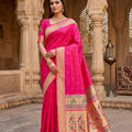 Gorgeous Rani Pink Paithani Silk Zari Butti Weaving Saree for Women