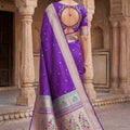 Stylish Purple Paithani Silk Zari Butti Weaving Saree