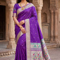 Stylish Purple Paithani Silk Zari Butti Weaving Saree