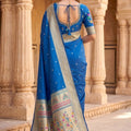 Awesome Blue Paithani Silk Zari Butti Weaving Saree for Women