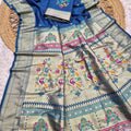 Awesome Blue Paithani Silk Zari Butti Weaving Saree for Women