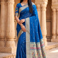 Royal Blue Paithani Silk Zari Butti Weaving Saree for Women