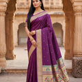 Beautiful Wine Paithani Silk Zari Butti Weaving Saree for Women