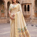 Lovely Cream Paithani Silk Zari Butti Weaving Saree