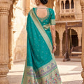 Grateful Teal Blue Paithani Silk Zari Butti Weaving Saree