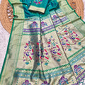 Grateful Teal Blue Paithani Silk Zari Butti Weaving Saree