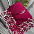 Elegant Wine Space Silk Saree Embroidery and Cutwork Border for Women