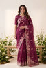 Elegant Wine Space Silk Saree Embroidery and Cutwork Border for Women