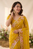Gorgeous Mustard Yellow Space Silk Saree Embroidery and Cutwork Border for Women