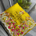 Gorgeous Mustard Yellow Space Silk Saree Embroidery and Cutwork Border for Women