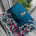 Stylish Teal Blue Space Silk Saree with Embroidery and Cutwork Border for Women