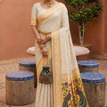 Elegant Cream Soft Paithani Silk Zari Weaving  Meenakari Saree for Women