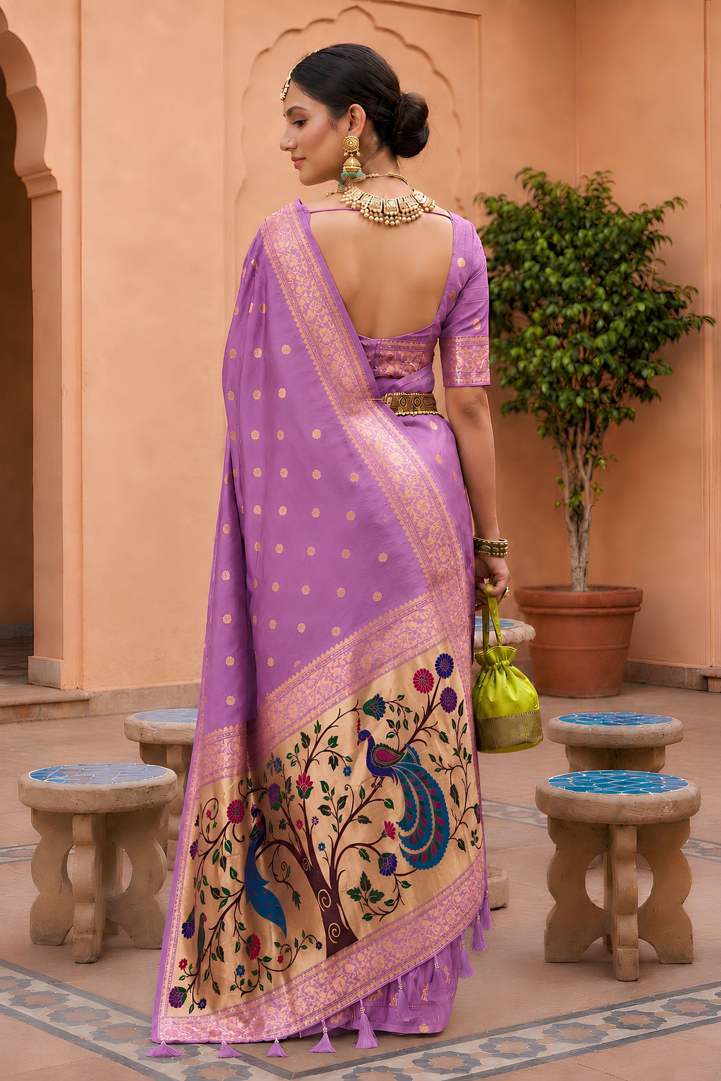 Stylish Purple Soft Paithani Silk Zari Weaving Meenakari Saree for Women