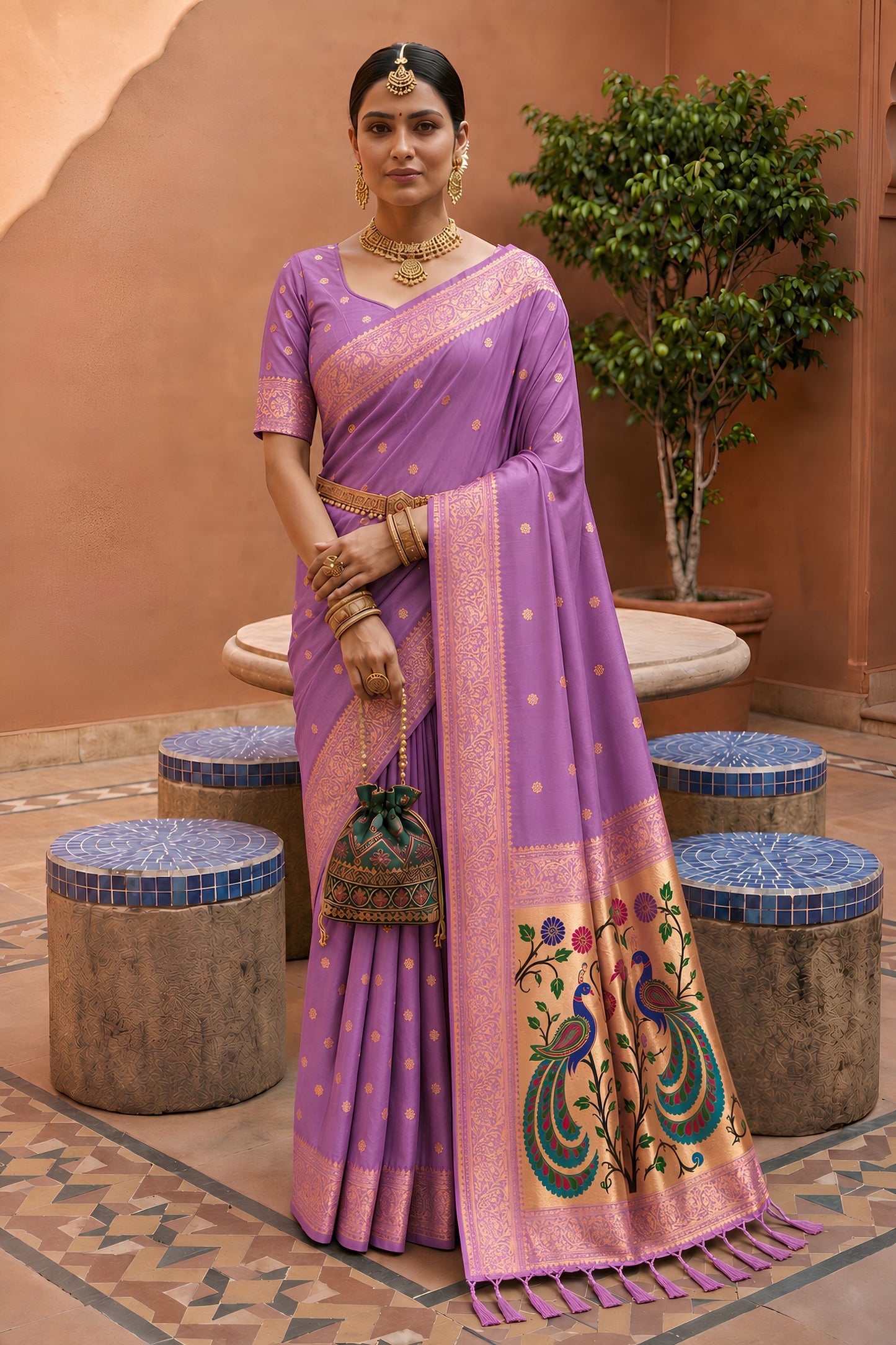 Stylish Purple Soft Paithani Silk Zari Weaving Meenakari Saree for Women