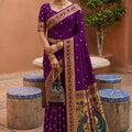 Premium Dark Purple Soft Paithani Silk Zari Weaving Meenakari Saree for Women