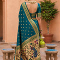 Royal Teal Blue Soft Paithani Silk Zari Weaving Meenakari Saree for Women