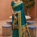 Royal Teal Blue Soft Paithani Silk Zari Weaving Meenakari Saree for Women