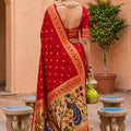 Lovely Red Soft Paithani Silk Zari Weaving Meenakari Saree for Women