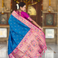 Elegant Blue Soft Paithani Silk Zari Weaving Floral Motifs Meenakari Saree for Women