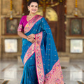 Elegant Blue Soft Paithani Silk Zari Weaving Floral Motifs Meenakari Saree for Women