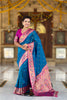 Elegant Blue Soft Paithani Silk Zari Weaving Floral Motifs Meenakari Saree for Women