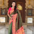 Luxurious Green Soft Paithani Silk Zari Weaving Meenakari Saree for Women