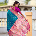 Premium Teal Blue Soft Paithani Silk Zari Weaving Meenakari Saree for Women