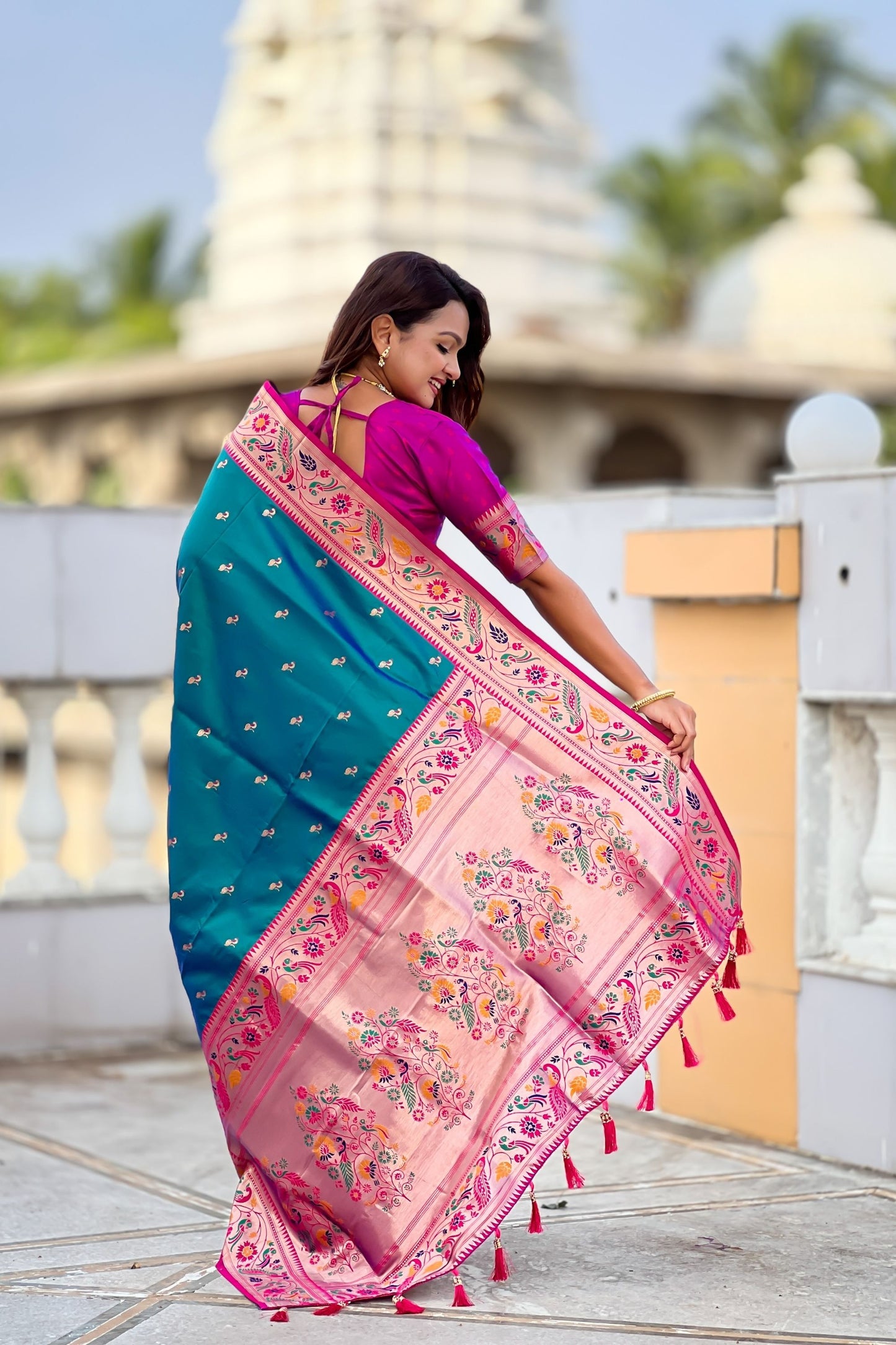 Premium Teal Blue Soft Paithani Silk Zari Weaving Meenakari Saree for Women