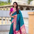 Premium Teal Blue Soft Paithani Silk Zari Weaving Meenakari Saree for Women