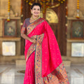 Stunning Rani Pink Soft Paithani Silk Zari Weaving Meenakari Saree for Women
