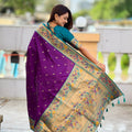 Lovely Purple Soft Paithani Silk Zari Weaving Meenakari Saree for Women