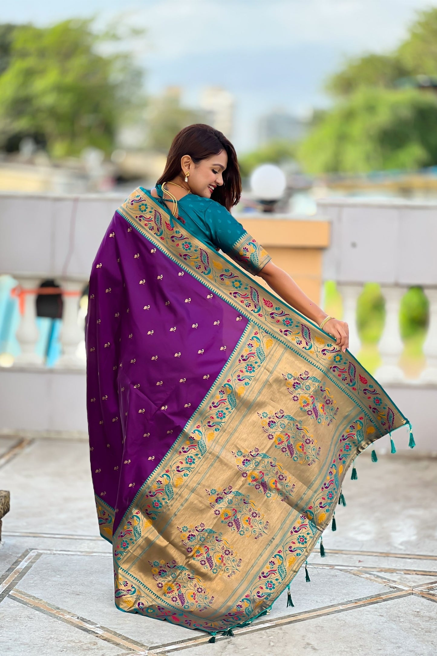 Lovely Purple Soft Paithani Silk Zari Weaving Meenakari Saree for Women
