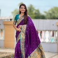 Lovely Purple Soft Paithani Silk Zari Weaving Meenakari Saree for Women