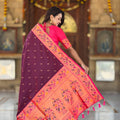Awesome Wine Soft Paithani Silk Zari Weaving Meenakari Saree for Women