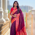 Awesome Wine Soft Paithani Silk Zari Weaving Meenakari Saree for Women