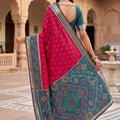 Beautiful Rani Pink Pochampalli Silk Weaving with Zari Border Saree for Women