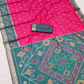 Beautiful Rani Pink Pochampalli Silk Weaving with Zari Border Saree for Women