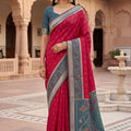 Beautiful Rani Pink Pochampalli Silk Weaving with Zari Border Saree for Women