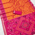 Elegant Orange Pochampalli Silk Zari Weaving Saree for Women