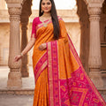 Elegant Orange Pochampalli Silk Zari Weaving Saree for Women