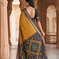 Premium Mustard Yellow Pochampalli Silk Zari Weaving Saree for Women